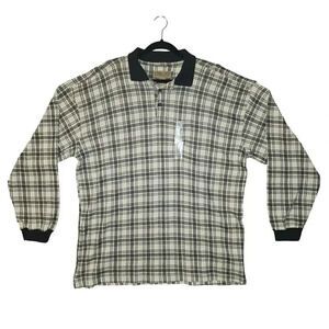 Utopia Shirt Men's Size Large Black White Plaid Ribbed Cuffed Long Sleeve Henley